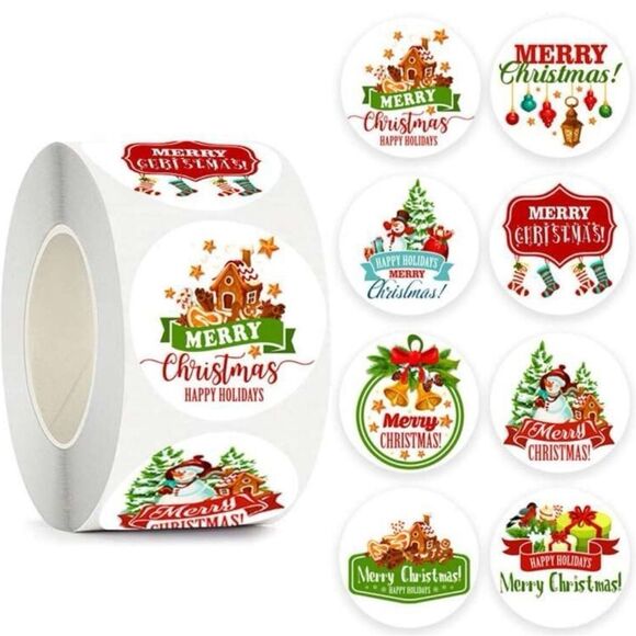 🎄New 1 inch Christmas stickers 500 pcs  thank you stickers poshmark​ - Picture 1 of 3